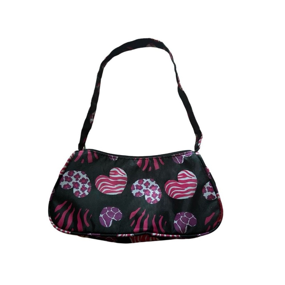 y2k pink and black heart print purse with zebra stripes
